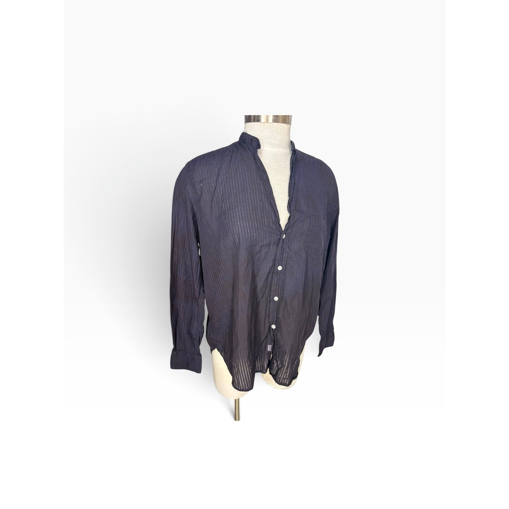 Frank and Eileen Purple Sheer Stripe Button Front Blouse Long Sleeve Coastal Top